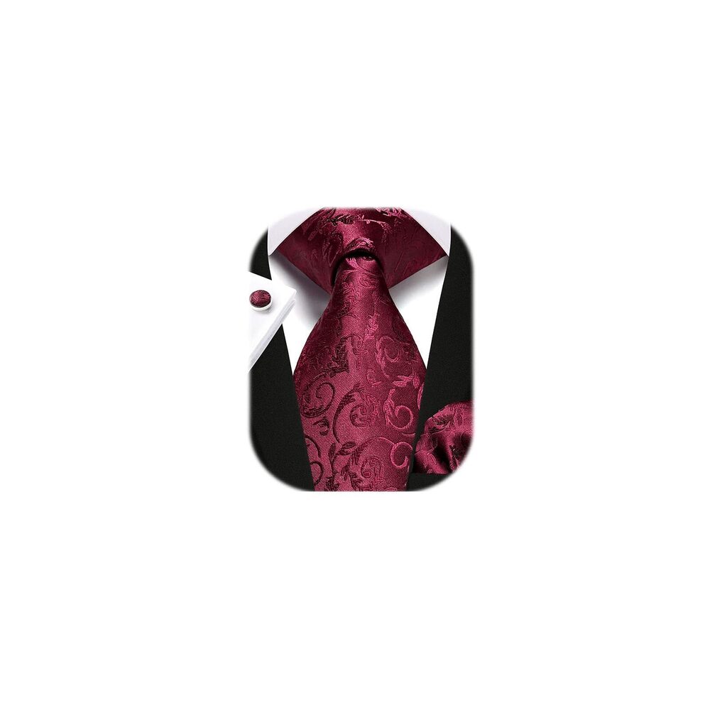 2771 Burgundy Ties Solid Paisley Formal Ties Handkerchief Set Classic